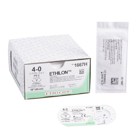 Ethilon - Suture with Needle Nonabsorbable Uncoated Black Suture Monofilament Nylon Size 4 - 0 18 Inch Suture 1-Needle 19 mm Length 3/8 Circle Precision Point - Reverse Cutting Needle - 1667H