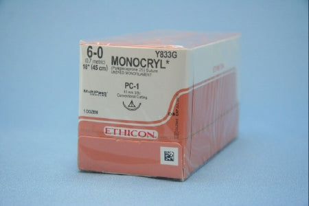 Monocryl - Suture with Needle Absorbable Uncoated Undyed Suture Monofilament Poliglecaprone Size 6 - 0 18 Inch Suture 1-Needle 13 mm Length 3/8 Circle Precision Cosmetic - Conventional Cutting PRIME Needle - Y833G