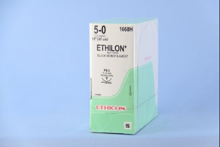 J & J Healthcare Systems Ethilon Suture with Needle Nonabsorbable Uncoated Black Suture Monofilament Nylon Size 5-0 18 Inch Suture 1-Needle 16 mm Length 3/8 Circle Reverse Cutting Needle - 1668H