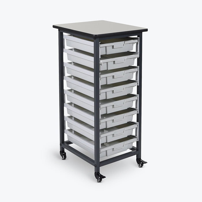 US Plastic Corp. Single Row Luxor Mobile Bin Storage Unit with Bins