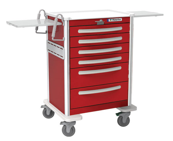 Waterloo Healthcare Medical UTGLA-33669-RED 5 Drawer Aluminum Emergency Cart Lever Lock, Red/Light Gray - Tall
