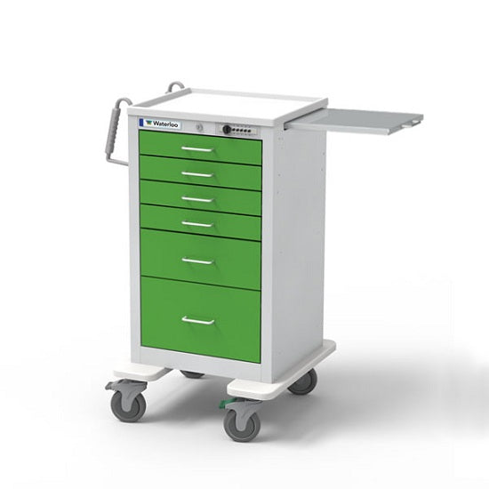 Waterloo Healthcare Medical JTGSU-333369-SPG 6 Drawer Slim Medium Junior, Light Gray Exterior / Spring Green Drawers, Push Button Lock