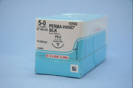 Perma-Hand - Suture with Needle Nonabsorbable Coated Black Suture Braided Silk Size 5 - 0 18 Inch Suture 1-Needle 19 mm Length 3/8 Circle Precision Point - Reverse Cutting Needle - 1676G