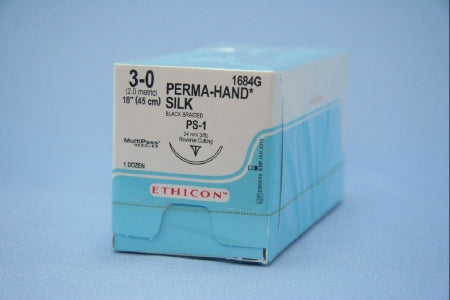 Perma-Hand - Suture with Needle Nonabsorbable Coated Black Suture Braided Silk Size 3 - 0 18 Inch Suture 1-Needle 24 mm Length 3/8 Circle Reverse Cutting Needle - 1684G