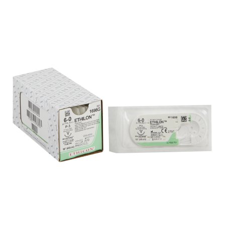 Ethilon - Suture with Needle Nonabsorbable Uncoated Black Suture Monofilament Nylon Size 6 - 0 18 Inch Suture 1-Needle 13 mm Length 3/8 Circle Reverse Cutting Needle - 1698G