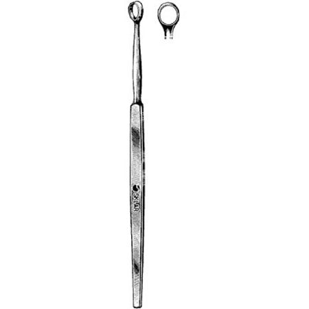 Sklar - Dermal Curette Fox 5-1/2 Inch Length Solid Flat Handle 5 mm Tip Straight Sharp Fenestrated Round Tip - 06-4140