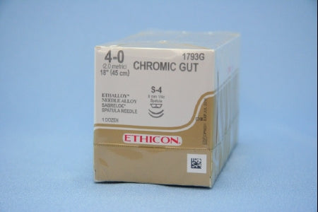 J & J Healthcare Systems Suture with Needle Absorbable Uncoated Undyed Suture Chromic Gut Size 4-0 18 Inch Suture Double-Armed 8 mm Length 1/4 Circle Conventional Spatula Needle - 1793G