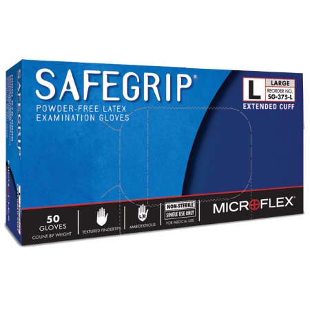 SafeGrip - Exam Glove Large NonSterile Latex Extended Cuff Length Textured Fingertips Blue Not Chemo Approved - SG-375-L