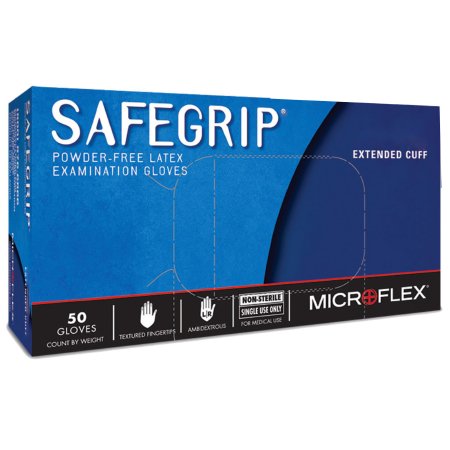 SafeGrip - Exam Glove Medium NonSterile Latex Extended Cuff Length Textured Fingertips Blue Not Chemo Approved - SG-375-M