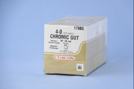 J & J Healthcare Systems - Suture with Needle Absorbable Uncoated Undyed Suture Chromic Gut Size 4 - 0 18 Inch Suture Double-Armed 8 mm Length 1/2 Circle Spatula Needle - 1798G