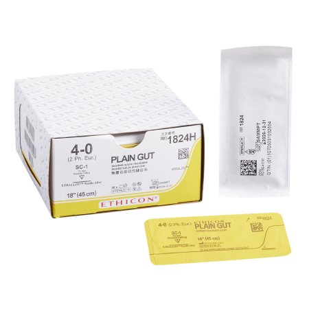 J & J Healthcare Systems - Suture with Needle Absorbable Uncoated Undyed Suture Plain Gut Size 4 - 0 18 Inch Suture 1-Needle 13 mm Length Straight Conventional Cutting Needle - 1824H