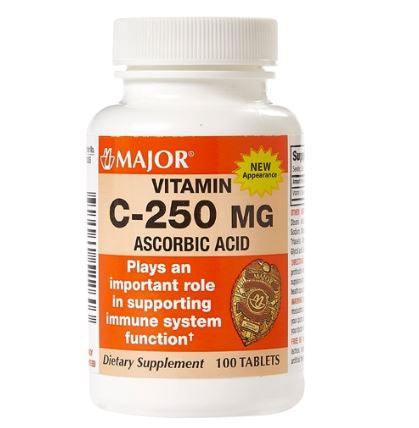 Major Pharmaceuticals Major C-250 Vitamin C Supplement Ascorbic Acid 250 mg Strength Tablet 100 per Bottle - 904052260