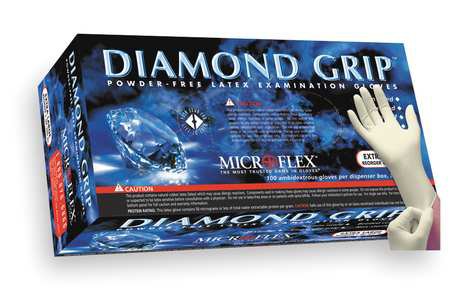 Microflex Medical Diamond Grip Exam Glove Large NonSterile Latex Standard Cuff Length Textured Fingertips White Not Chemo Approved - F-300-L
