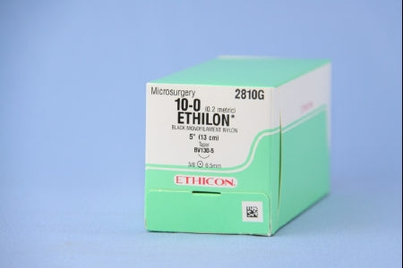 J & J Healthcare Systems Ethilon Suture with Needle Nonabsorbable Uncoated Black Suture Monofilament Nylon Size 10-0 7 Inch Suture 1-Needle 6.5 mm Length 3/8 Circle Taper Point Needle - 2810G