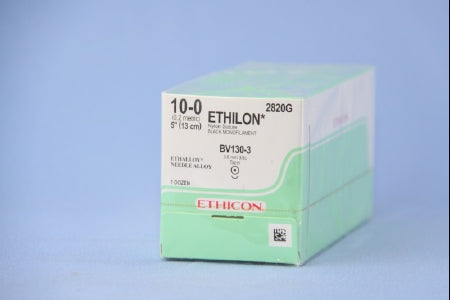Ethilon - Suture with Needle Nonabsorbable Uncoated Black Suture Monofilament Nylon Size 10 - 0 5 Inch Suture 1-Needle 3.8 mm Length 3/8 Circle Taper Point Needle - 2820G