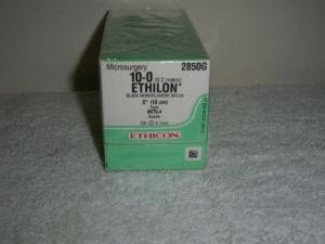 J & J Healthcare Systems Ethilon Suture with Needle Nonabsorbable Uncoated Black Suture Monofilament Nylon Size 10-0 5 Inch Suture 1-Needle 5.1 mm Length 3/8 Circle Taper Point Needle - 2850G