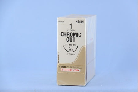 J & J Healthcare Systems - Suture with Needle Absorbable Uncoated Undyed Suture Chromic Gut Size 1 27 Inch Suture 1-Needle 40 mm Length 1/2 Circle Taper Point Needle - 4915H