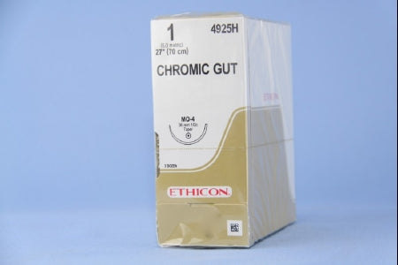 J & J Healthcare Systems - Suture with Needle Absorbable Uncoated Undyed Suture Chromic Gut Size 1 27 Inch Suture 1-Needle 36.4 mm Length 1/2 Circle Taper Point Needle - 4925H