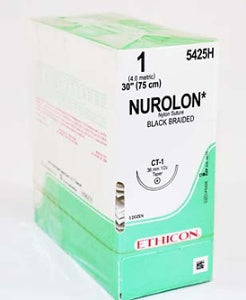 J & J Healthcare Systems Nurolon Suture with Needle Nonabsorbable Coated Black Suture Braided Nylon Size 1 30 Inch Suture 1-Needle 36 mm Length 1/2 Circle Taper Point Needle - 5425H