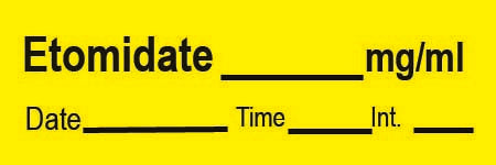Timemed - Drug Label Anesthesia Label Etomidate___mg/mL____Date___Time___Ing. Yellow 1/2 X 1 Inch - AN-51