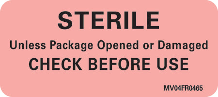 Precision Dynamics MedVision Pre-Printed Label Advisory Label Sterile Unless Package Opened Or Damaged Check Before Use Fluorescent Red 1 X 2-1/4 Inch - V04FR0465