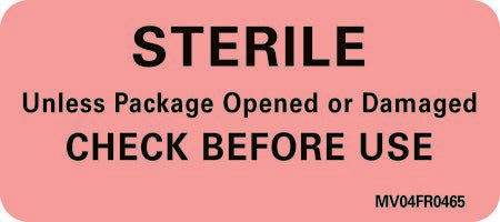 MedVision - Pre-Printed Label Advisory Label Red Sterile Unless Package Opened Or Damaged Check Before Use Black Alert Label 1 X 2-1/4 Inch - MV04FR0465