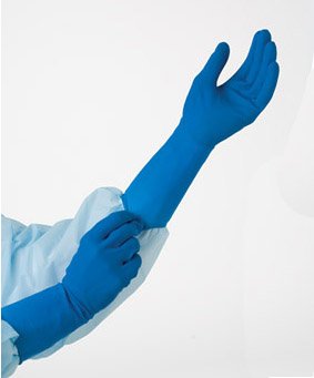 Tidi Products Tidishield Exam Glove TidiShield Small NonSterile Latex Extended Cuff Length Fully Textured Blue Chemo Tested - 932477-1