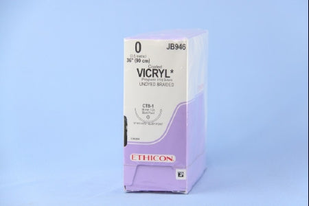 J & J Healthcare Systems Coated Vicryl Suture with Needle Absorbable Coated Undyed Suture Braided Polyglactin 910 Size 0 36 Inch Suture 1-Needle 36.4 mm Length 1/2 Circle Blunt Point Needle - JB946