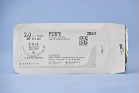 J & J Healthcare Systems PDS II Suture with Needle Absorbable Uncoated Violet Suture Monofilament Polydioxanone Size 2-0 36 Inch Suture 1-Needle 36.4 mm Length 1/2 Circle Blunt Point Needle - ZB345