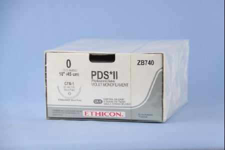 J & J Healthcare Systems PDS II Suture with Needle Absorbable Uncoated Violet Suture Monofilament Polydioxanone Size 0 18 Inch Suture 1-Needle 36.4 mm Length 1/2 Circle Blunt Point Needle - ZB740