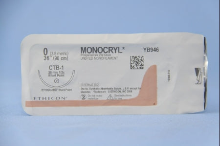 Monocryl - Suture with Needle Absorbable Uncoated Undyed Suture Monofilament Poliglecaprone Size 0 36 Inch Suture 1-Needle 36.4 mm Length 1/2 Circle Blunt Point Needle - YB946