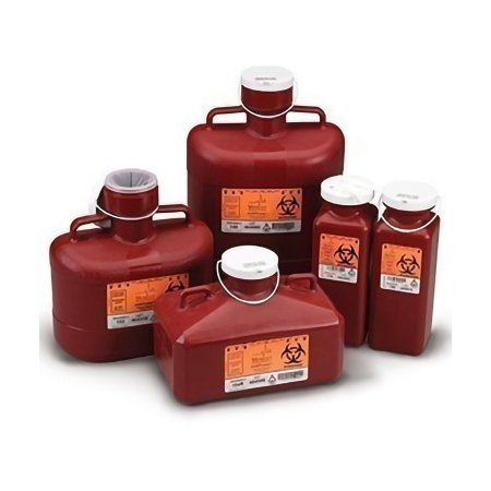 Sharps-Tainer - Sharps Container 7-3/4 H X 10-1/4 W X 6 D Inch 4.7 Quart Red Base / White Lid Vertical Entry Tethered Screw On Lid - 184R