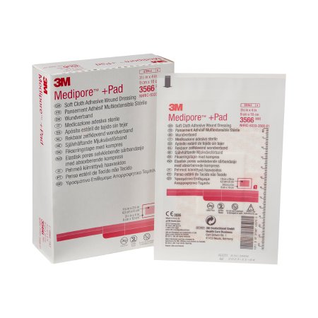 3M Medipore - Adhesive Dressing 3-1/2 X 4 Inch Soft Cloth Rectangle White Sterile - 3566