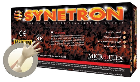 Microflex Medical Synetron Exam Glove Medium NonSterile Latex Standard Cuff Length Fully Textured White Not Chemo Approved - SY-911-