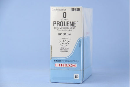 Prolene - Suture with Needle Nonabsorbable Uncoated Blue Suture Monofilament Polypropylene Suture Size 0 36 Inch Suture Double-Armed 26 mm Length 1/2 Circle Taper Cut Needle - 8978H