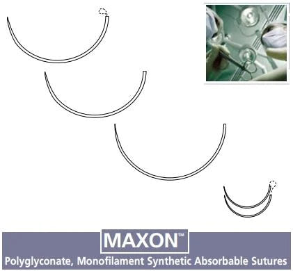 Maxon - Suture with Needle Absorbable Uncoated Green Suture Monofilament Polyglyconate Size 0 36 Inch Suture 1-Needle 48 mm Length 1/2 Circle Taper Point Needle - 8886628761