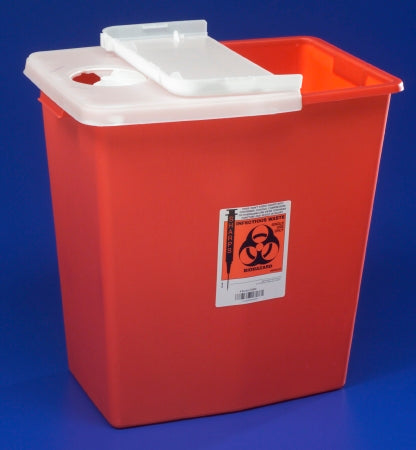 Cardinal SharpSafety Sharps Container 1-Piece 18-3/4 H X 18-1/4 W X 12-3/4 D Inch 12 Gallon Red Vertical Entry Hinged Lid - 8933