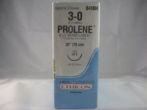 Prolene - Suture with Needle Nonabsorbable Uncoated Blue Suture Monofilament Polypropylene Suture Size 3 - 0 30 Inch Suture 1-Needle 26 mm Length 1/2 Circle Taper Point Needle - 8410H