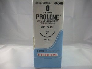 Prolene - Suture with Needle Nonabsorbable Uncoated Blue Suture Monofilament Polypropylene Suture Size 0 30 Inch Suture 1-Needle 40 mm Length 1/2 Circle Taper Point Needle - 8434H