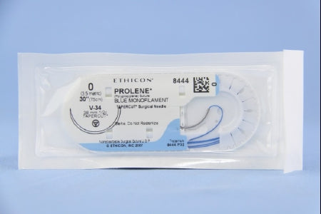 Prolene - Suture with Needle Nonabsorbable Uncoated Blue Suture Monofilament Polypropylene Suture Size 0 30 Inch Suture 1-Needle 36.4 mm Length 1/2 Circle Taper Cut Needle - 8444H