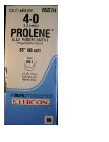 Prolene - Suture with Needle Nonabsorbable Uncoated Blue Suture Monofilament Polypropylene Suture Size 4 - 0 36 Inch Suture Double-Armed 17 mm Length 1/2 Circle Taper Point Needle - 8557H