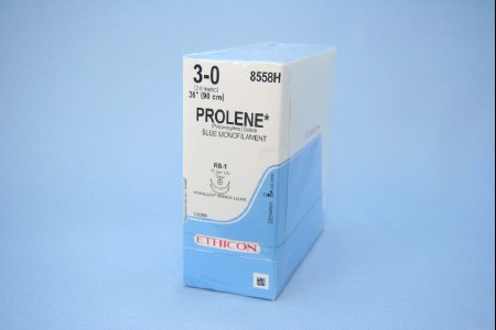Prolene - Suture with Needle Nonabsorbable Uncoated Blue Suture Monofilament Polypropylene Suture Size 3 - 0 36 Inch Suture Double-Armed 17 mm Length 1/2 Circle Taper Point Needle - 8558H