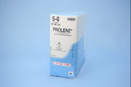 Prolene - Suture with Needle Nonabsorbable Uncoated Blue Suture Monofilament Polypropylene Suture Size 5 - 0 36 Inch Suture Double-Armed 17 mm Length 3/8 Circle Taper Point Needle - 8580H