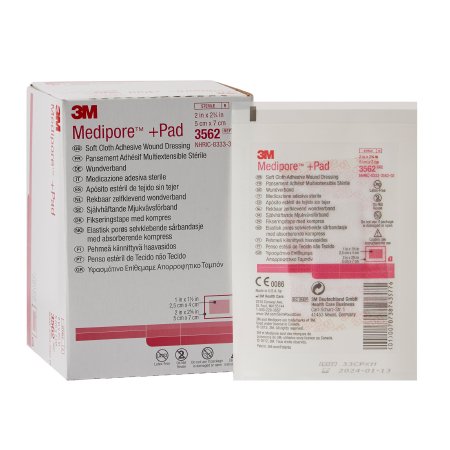 3M Medipore - Adhesive Dressing 2 X 2-3/4 Inch Soft Cloth Rectangle White Sterile - 3562