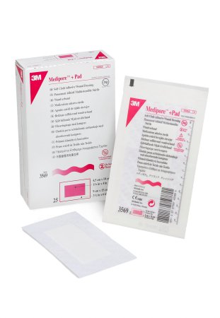3M Medipore - Adhesive Dressing 3-1/2 X 6 Inch Soft Cloth Rectangle White Sterile - 3569