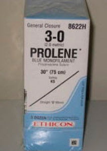 J & J Healthcare Systems Prolene Suture with Needle Nonabsorbable Uncoated Blue Suture Monofilament Polypropylene Suture Size 3-0 30 Inch Suture 1-Needle 60 mm Length Straight Conventional Cutting Needle - 8622H