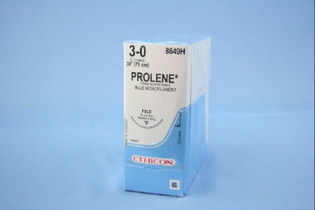 Prolene - Suture with Needle Nonabsorbable Uncoated Blue Suture Monofilament Polypropylene Suture Size 3 - 0 30 Inch Suture 1-Needle 36 mm Length 3/8 Circle Reverse Cutting Needle - 8649H