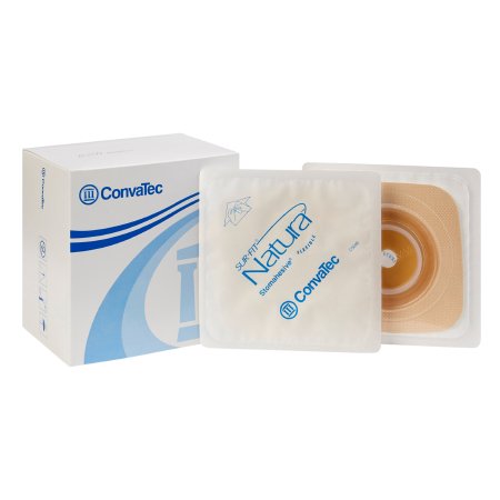 Sur-Fit Natura - Ostomy Barrier Trim to Fit, Standard Wear Stomahesive Tan Tape 38 mm Flange System Hydrocolloid Up to 7/8 Inch Opening 4 X 4 Inch - 125263