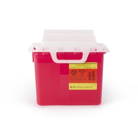 BD - Sharps Container 12-1/2 H X 10-7/10 W X 6 D Inch 2 Gallon Red Base / White Lid Horizontal Entry Counter Balanced Cylinder Lid - 305435