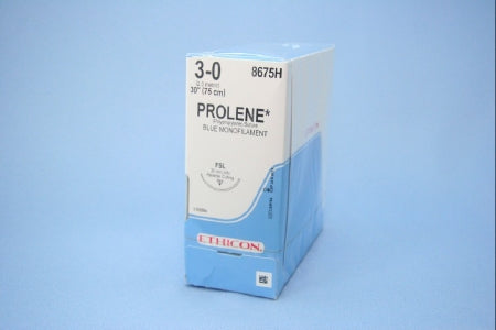 J & J Healthcare Systems Prolene Suture with Needle Nonabsorbable Uncoated Blue Suture Monofilament Polypropylene Suture Size 3-0 30 Inch Suture 1-Needle 30 mm Length 3/8 Circle Reverse Cutting Needle - 8675H